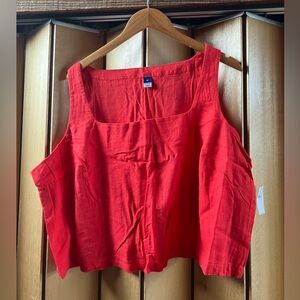 Linen Blend (Size 2X) Square Neck Crop Tank Lagenlook Minimalist Festival Resort